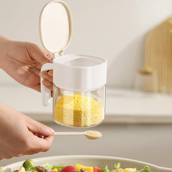 HOZVOMI 360ml Glass Spice Jar with Flip Lid, Compact Kitchen Organizer Spice Bottle for Dry Food Storage, Easy to Clean & Use