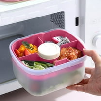 HOZVOMI 4 Compartments Large Capacity Lunch Box with Removable Tray Double Layer Portable Leak Proof Fruit Seasoning Box, Hot Pink