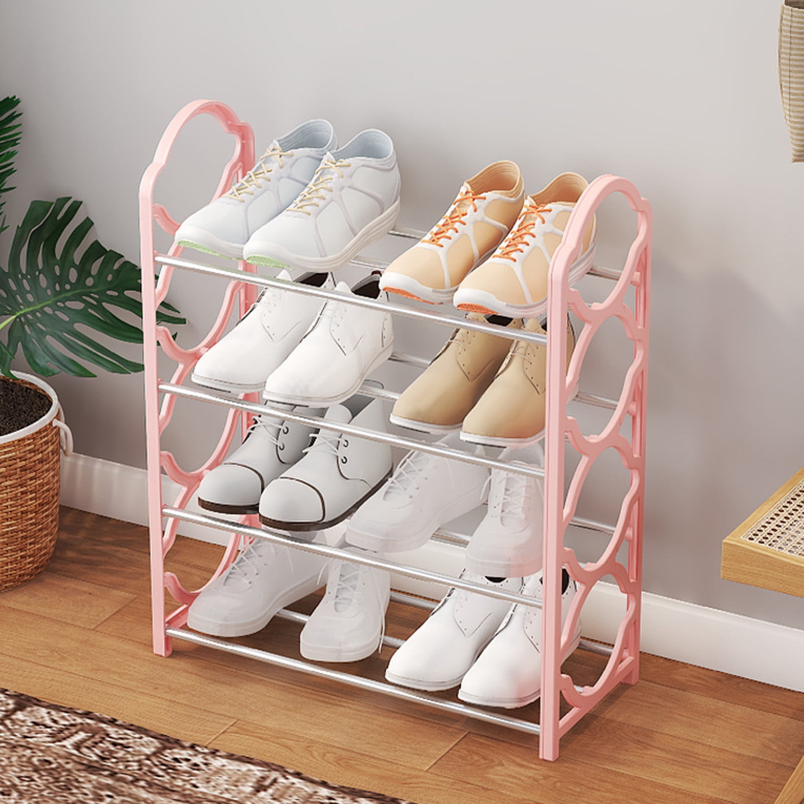 HOZVOMI 4-Tier Small Shoe Rack, Metal Stackable Kids Adults Shoes Shelf ...