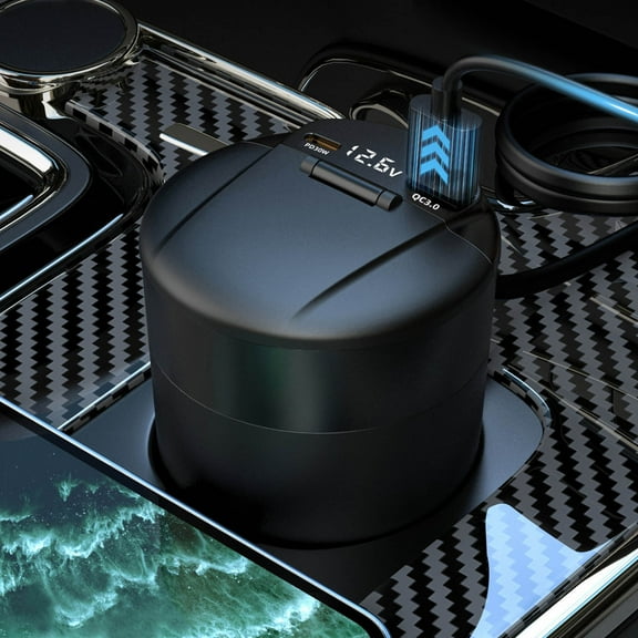 HOZVOMI 50W Car Charger Cigarette Lighter Splitter, Flame Retardant LED Ashtray with Voltage Display, Dual USB & Type-C Fast Charging for All Vehicles