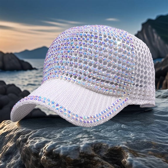 HOZVOMI Adjustable Rhinestone Studded Baseball Cap for Sun Protection, Breathable Casual Sports Hat, Bling Fashion Sun Hat for Outdoor Activities
