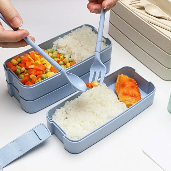 HOZVOMI Adult Stackable Bento Lunch Box with Utensil Set, Modern Leak-Proof Containers for Work and Dining Out