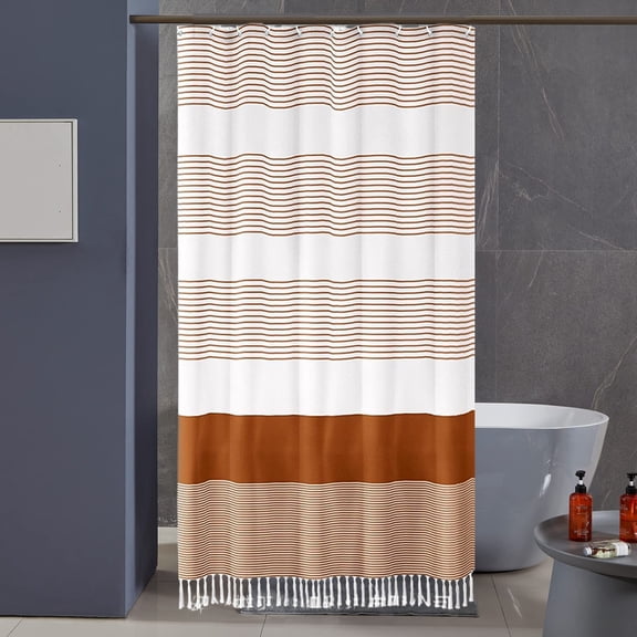 HOZVOMI Blue/Green/Orange Faux Linen Shower Curtain - Waterproof, 72x72, with Tassels, Easy Clean & Durable for Privacy and Bathroom Protection