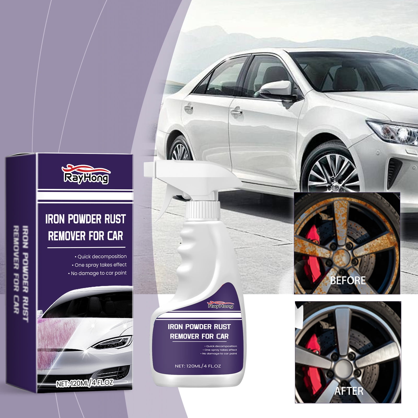 HOZVOMI Car Iron Powder Rust Remover 120ml, Effective Paint Decontamination