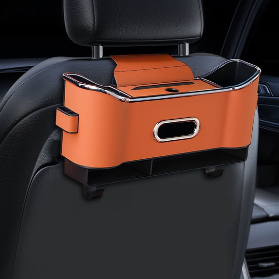 HOZVOMI Car Seat Back Organizer - Large Capacity with Cup Holder & Tissue Box, Portable Storage, Shockproof Velvet, Easy Installation for Safe Driving Experience