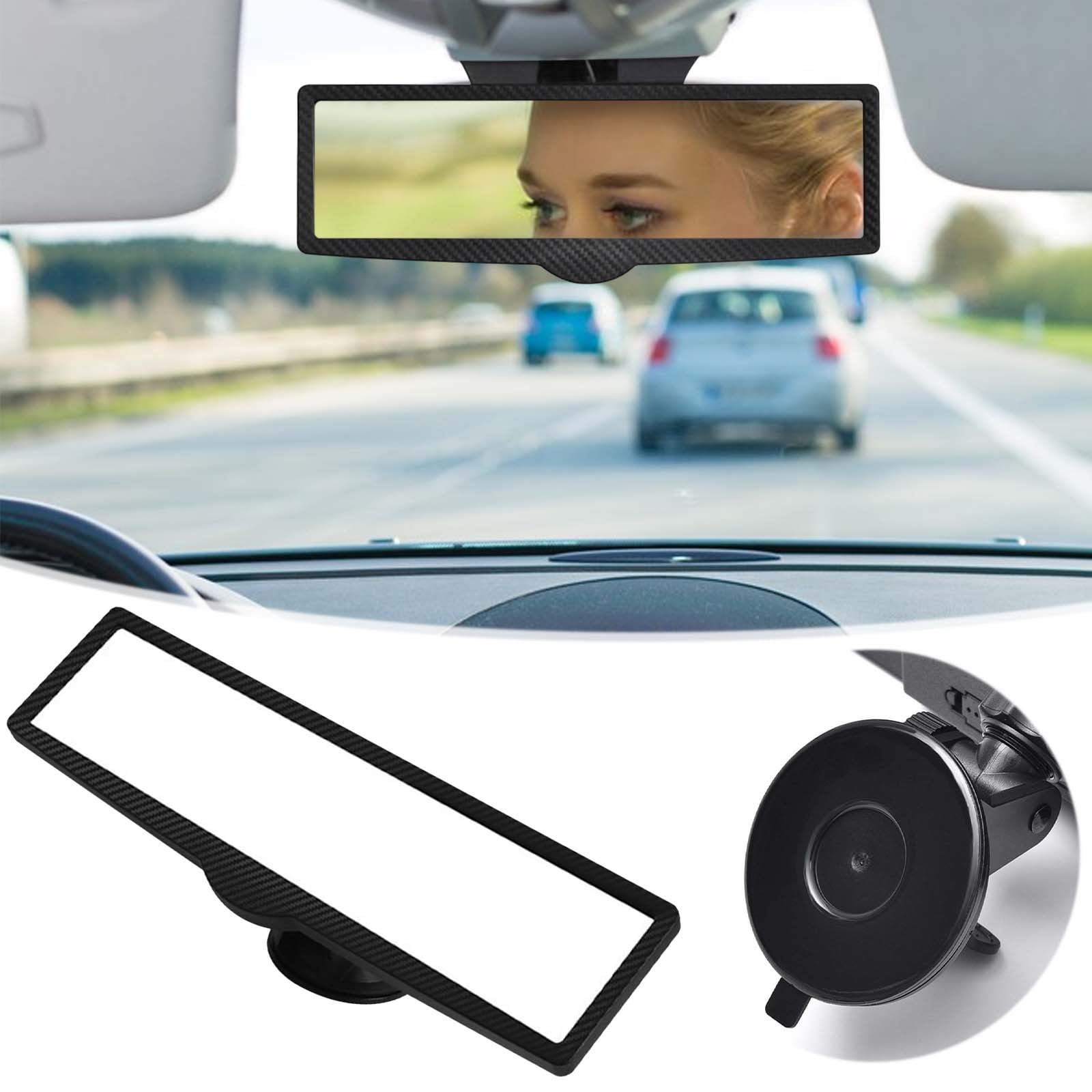 HOZVOMI Carbon Fiber Car Interior Rearview Mirror with Suction Cup ...