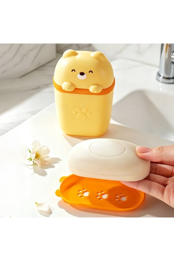 Cute Bear Soap Box Travel Storage for Portable Carrying with Sealed Lid