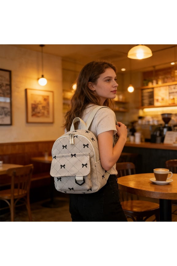 Cute Bow Corduroy Mini Backpack Casual Travel Bag