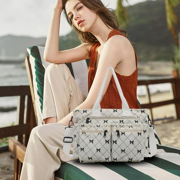 HOZVOMI Cute Print Tote Bag with Shoe and Wet Compartment, Large Capacity Women’s Handbag for Gym, Beach, Travel, and Shopping