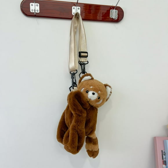 Cute Red Panda Hug Stuffed Backpack, Brown Animal Plush Shoulder Bag, Standard Size