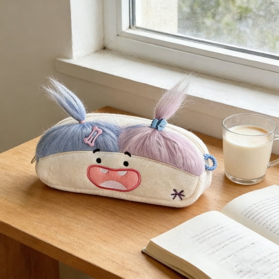HOZVOMI Cute Ugly Cute Pencil Case With Braids Fun Storage Pouch For Stationery Lovers