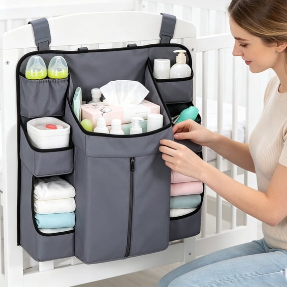 HOZVOMI Diaper Organizer for Changing Table and Crib, Nursery Diaper Stacker Hanging Caddy for Baby Essentials