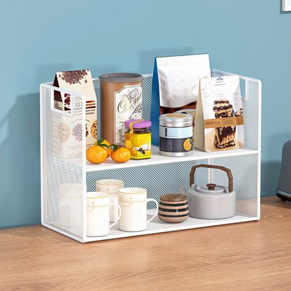 HOZVOMI Dining Table Organizer, Snack Shelf, Desktop Organizer, Iron Shelf, Kitchen Shelf, Living Room Cup Organizer, Double Layer Storage Rack, No Assembly Required Versatile Storage Solution