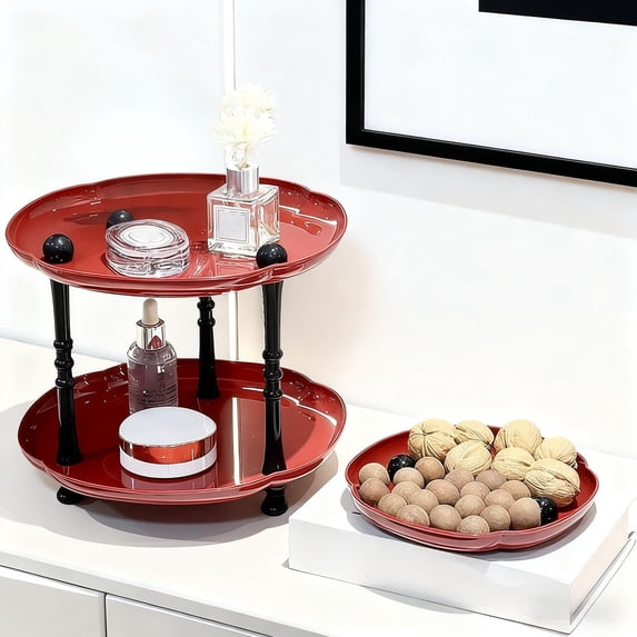 HOZVOMI Double Round Tiered Storage Rack, Open Shelf Organizer for Snacks Candy Fruit Display, Minimalist Home Decor for Living Room Countertop