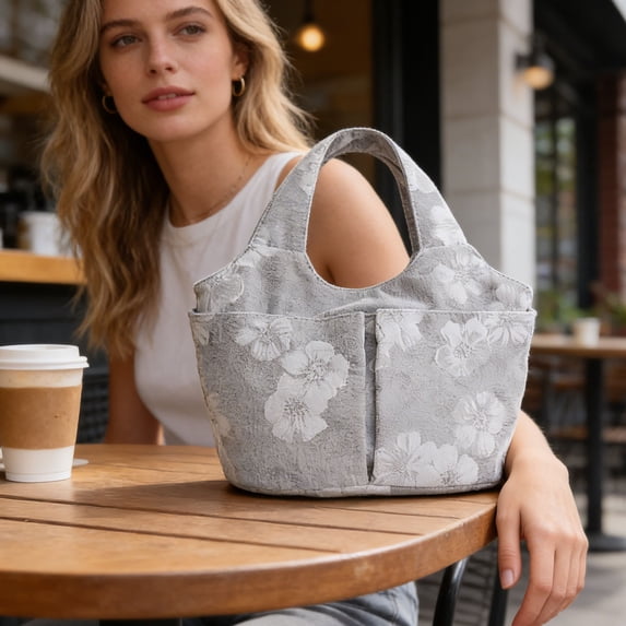 HOZVOMI Elegant Embroidered Women Handbag, Multiple Pockets & Fastening Top Handle Bag, Large Capacity Canvas Commute Tote Mommy Bag Vegetable Basket Bag, Flexible for Commuting and Daily Use