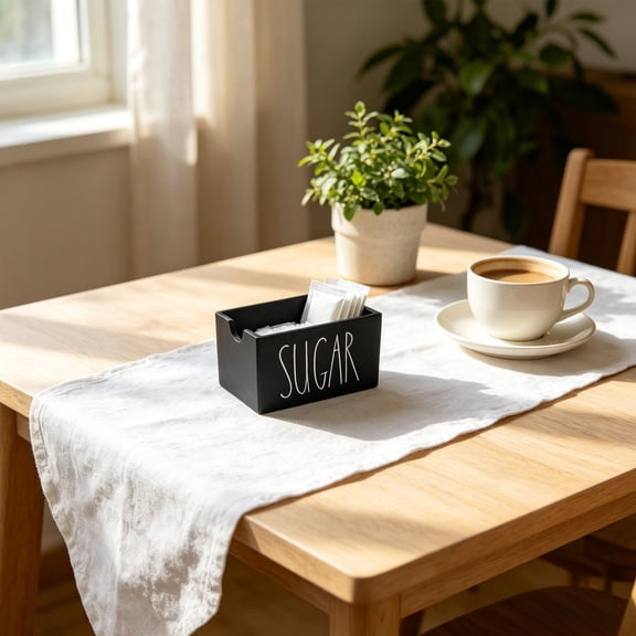 HOZVOMI Farmhouse Wood Sugar Packet Holder, Tea Bag Organizer Caddy, Countertop Storage Container for Coffee Bar, Kitchen & Restaurant Decor
