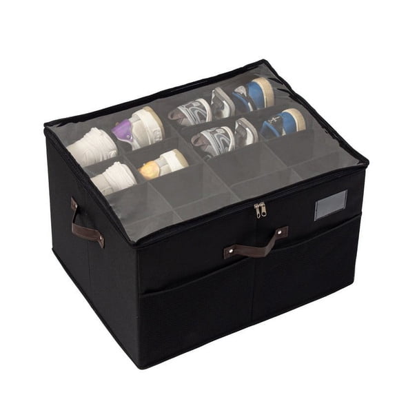 HOZVOMI Foldable Fabric Shoe Storage Box with Transparent Lid, Moistureproof Compartment Organizer for Shoes and Small Items