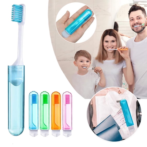 HOZVOMI Foldable Travel Toothbrush with Protective Case, Soft Bristles for Home and On-the-Go Use. 4Pcs