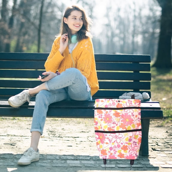 HOZVOMI Folding Handheld Shopping Tow Wheel Bag - Portable Trolley Grocery Cart with 360° Rotating Wheels