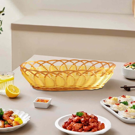 HOZVOMI Imitation Rattan Woven Snack Basket, Multipurpose Storage Basket for Popcorn, Fries, and Fruits