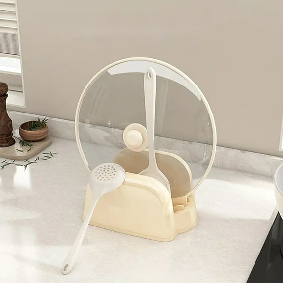 HOZVOMI Kitchen Stove Tool Storage Rack, Countertop Pot Lid and Utensil Organizer with Drainage Tank
