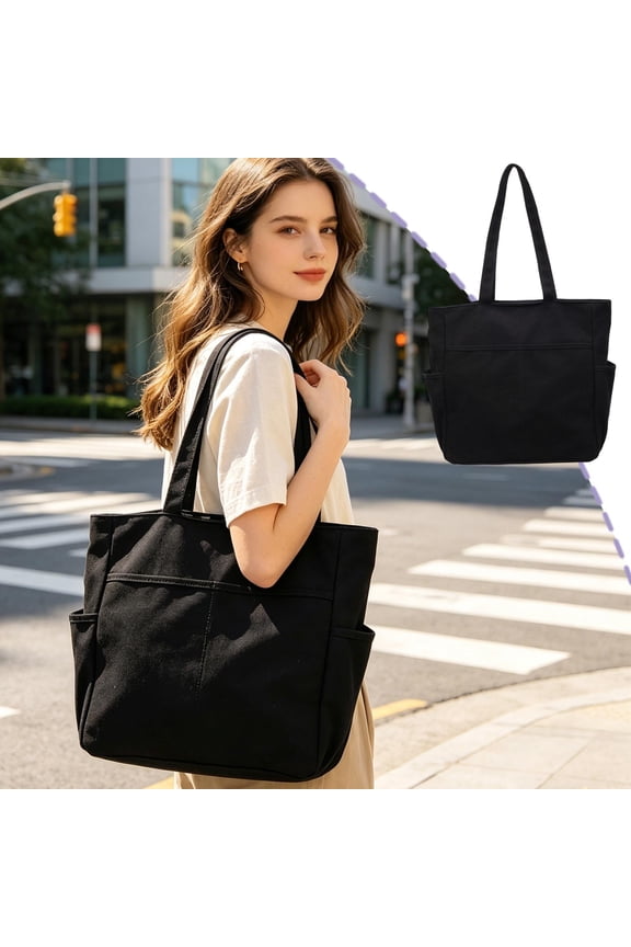 Large Capacity Canvas Tote Bag for Women - Versatile Shoulder Bag for Work, School, Travel & Daily Use - Spacious Design with Multiple Pockets for Easy Organization