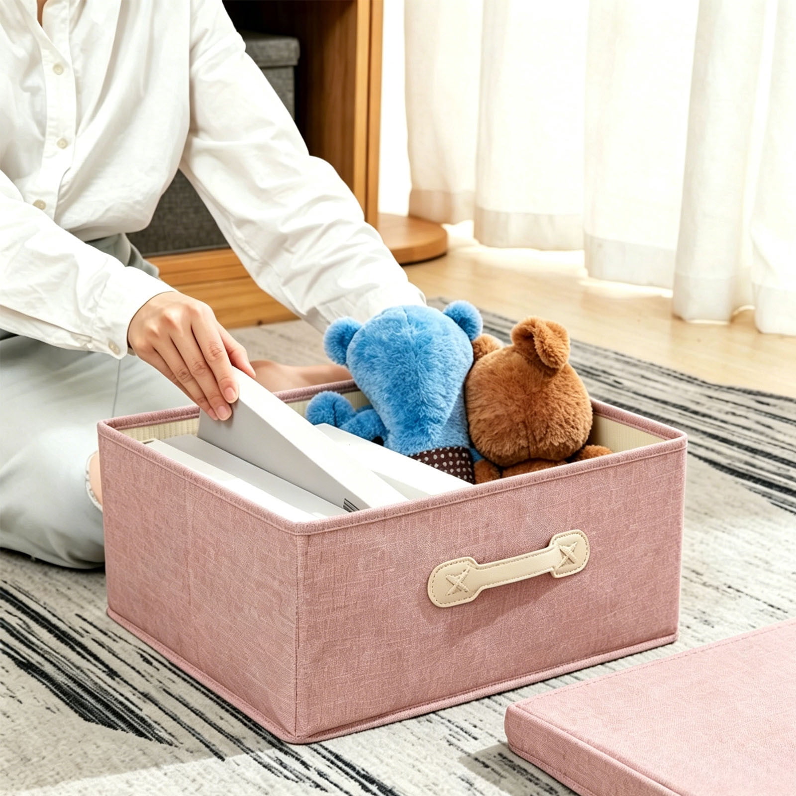 HOZVOMI Large Capacity Foldable Storage Box Organizer with Reinforced Handles for Home and Dorm Use
