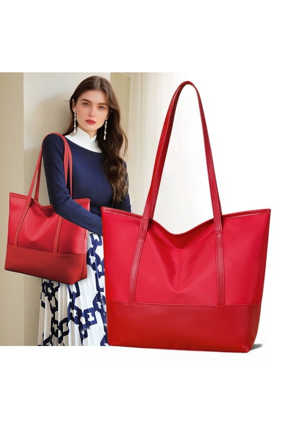 Large Capacity Ladies Shoulder Bag, Oxfords Cloth Splicing Soft Leather Tote Bag for Women