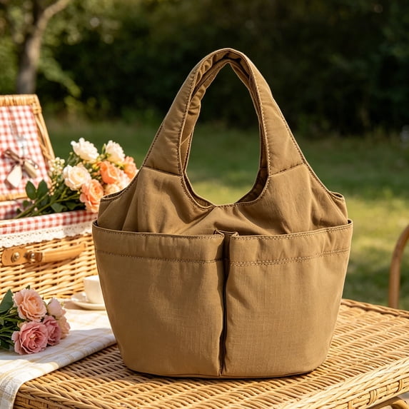 HOZVOMI Large Capacity Nylon Tote Bag for Women, Multi-Pocket Shoulder Handbag with Top Handle, Lightweight Hobo Bag Perfect for Mommy Daily Use & Travel