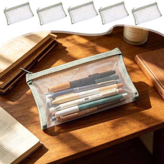 HOZVOMI Large Capacity Portable Pencil Case – Transparent Mesh for Easy Visibility, Versatile Storage for Pens & Stationery, Lightweight with Sturdy Zip Closure