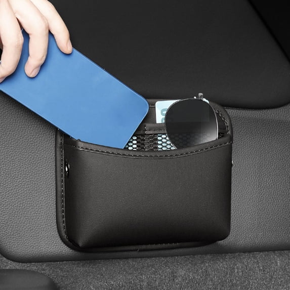 HOZVOMI Leather Car Storage Bag with Adhesive Backing - Central Control Organizer, Seat Gap Filler & Multi-Purpose Holder - Large Capacity, Velvet Lining, Charging Hole, Universal Fit for All Cars