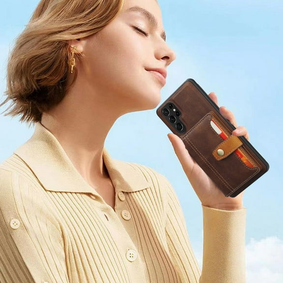 HOZVOMI Leather Flip Cover Case for S25ultra (2025 Release, 6.2 Inches) - Business Protective Case with External Plug-In Card Slots, Artificial Leather, Black/Red/Brown/Green, 40g