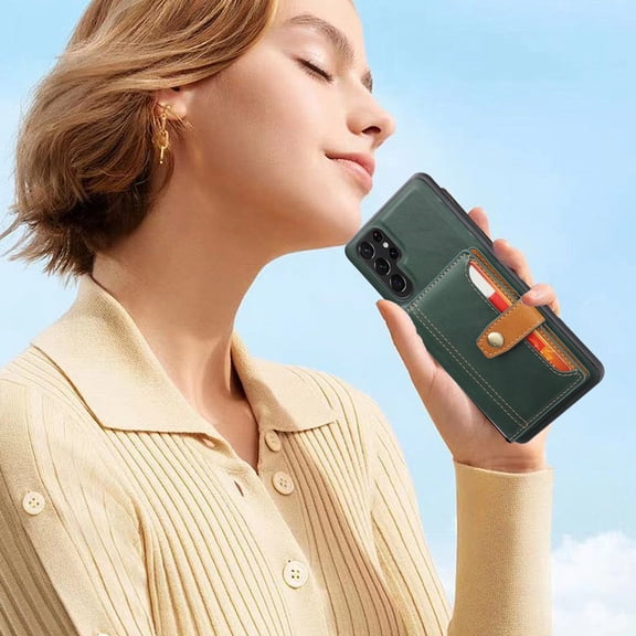 HOZVOMI Leather Flip Cover Case for S25ultra (2025 Release, 6.2 Inches) - Business Protective Case with External Plug-In Card Slots, Artificial Leather, Black/Red/Brown/Green, 40g