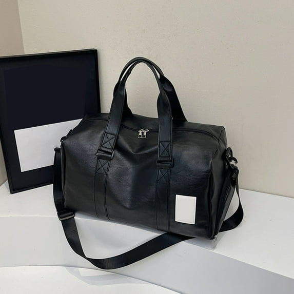 HOZVOMI Leather Travel Duffel Bag with Separate Shoe Compartment, Large Capacity Gym Sports Bag for Fitness & Boarding, Wet/Dry Organizer