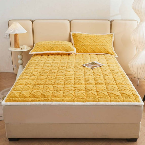 HOZVOMI Mattress Pad Solid Color Thick Taffeta Velvet Quilting Slip-Resistant Flannel Mattress Topper 180x200cm in Green, Brown, Gray, Khaki, Pink, Yellow