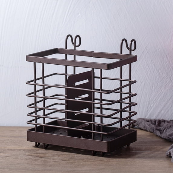 HOZVOMI Metal Mesh Utensil Drying Rack with 2 Compartments, Hanging Draining Basket for Chopsticks Spoon Fork Knife Holder