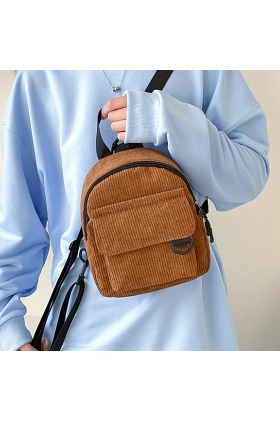Mini Backpack - Cute OL Commuting Corduroy Cosmetic Bag, Versatile Small Schoolbag with Adjustable Shoulder Strap, Fashionable Design for Students (Coffee)