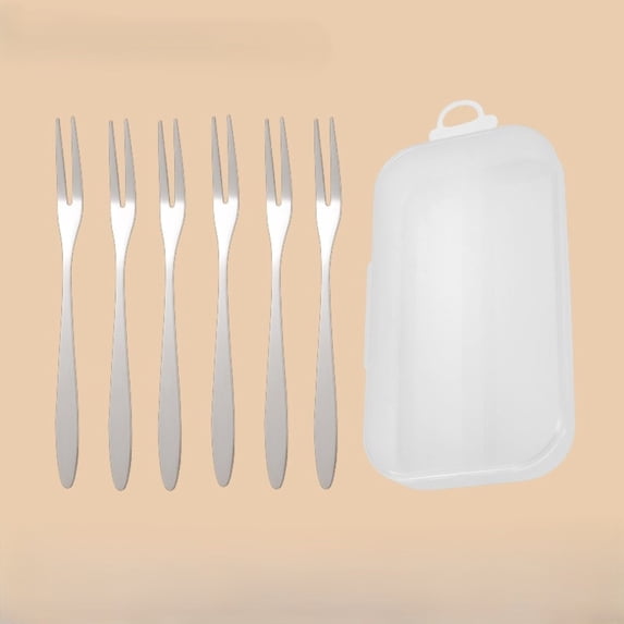 HOZVOMI Mini Stainless Steel Fruit Forks with Wooden Handles, 10-Piece Set with Storage Box
