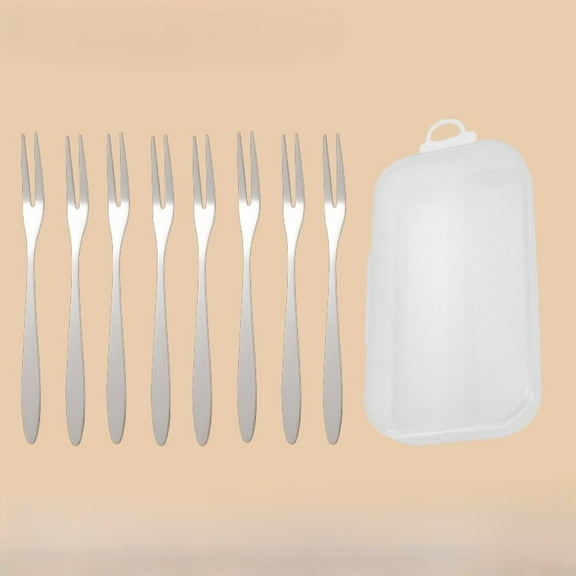 HOZVOMI Mini Stainless Steel Fruit Forks with Wooden Handles, 10-Piece Set with Storage Box