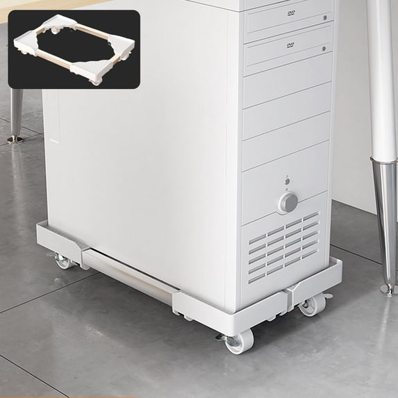 HOZVOMI Mobile Computer Tower Stand with Wheels, Adjustable Retractable PC Case Holder Base and Storage Rack for Home Office