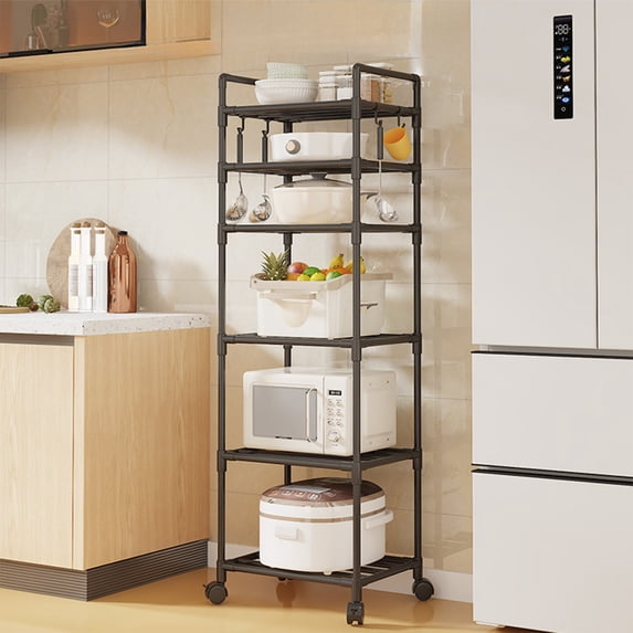 HOZVOMI Multi Layer Household Storage Rack Trolley with 360 Degree Wheels for Bathroom Kitchen and More