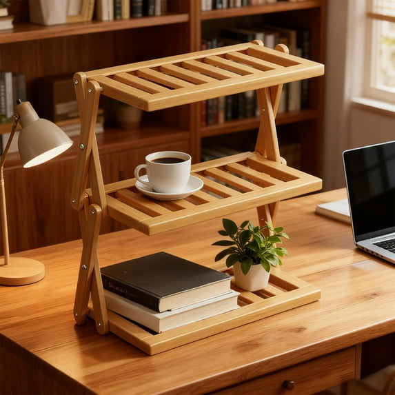 HOZVOMI Multi-Layer Wooden Storage Rack for Home Organization, Teacup & Tea Display, Office & Kitchen Rack, Elegant Tiered Mug Holder