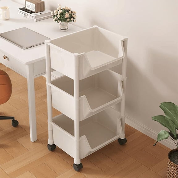 HOZVOMI Multi Tier Rolling Storage Shelf, Movable Organizer Rack with Wheels for Living Room, Bedroom, Kitchen, Bathroom, Space Saving Home Organization