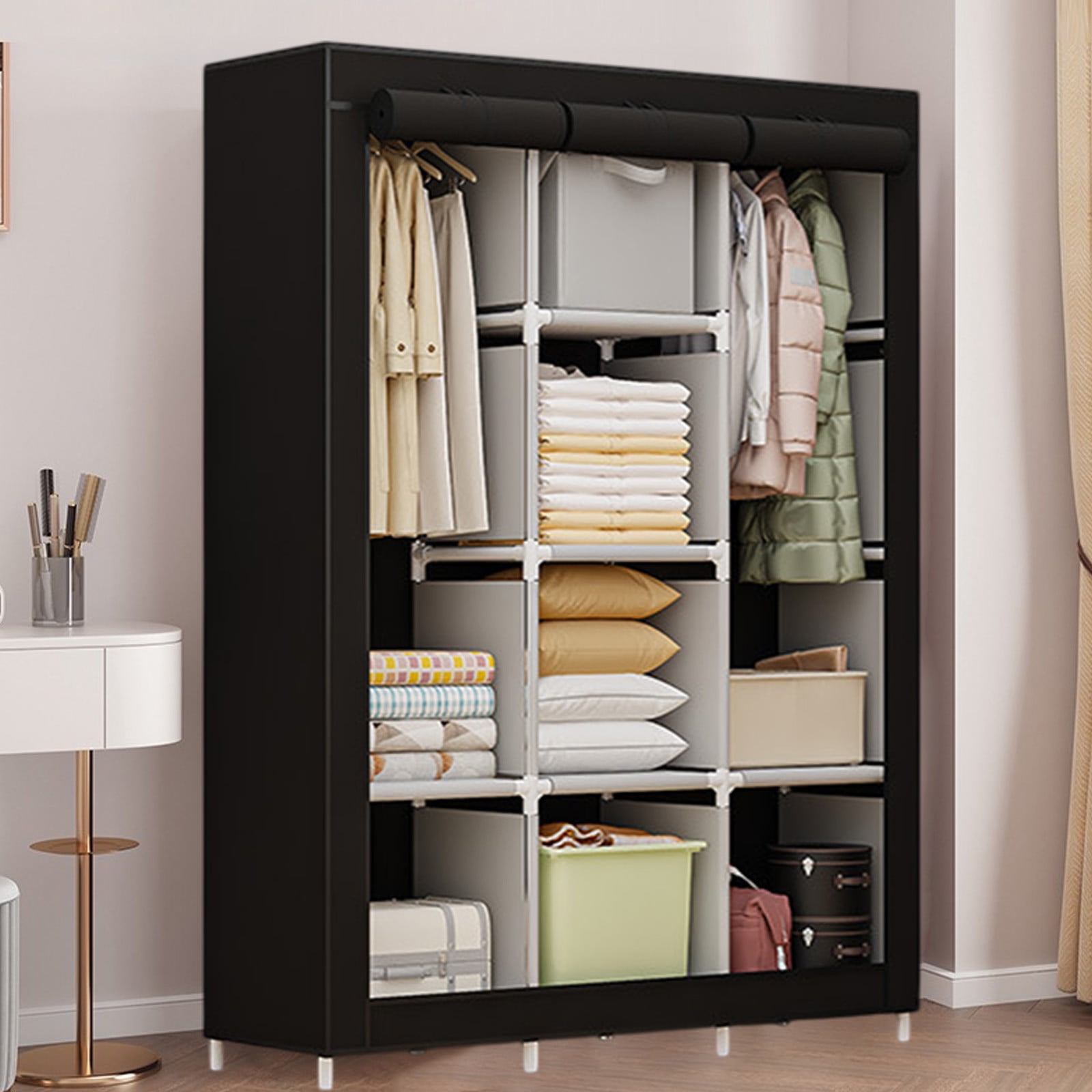 HOZVOMI Multifunctional Closet Organizer, Fabric Wardrobe Storage ...
