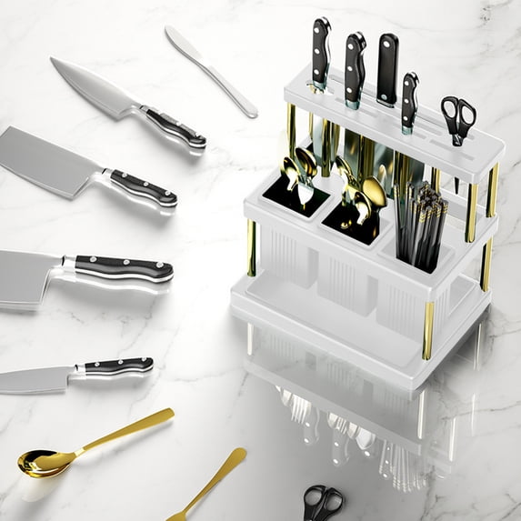 HOZVOMI Multifunctional Cutlery Storage Rack, Integrated Kitchen Organizer for Knives Forks Spoons Chopsticks and Utensils