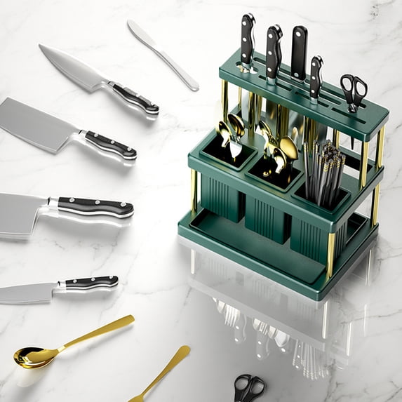 HOZVOMI Multifunctional Cutlery Storage Rack, Integrated Kitchen Organizer for Knives Forks Spoons Chopsticks and Utensils
