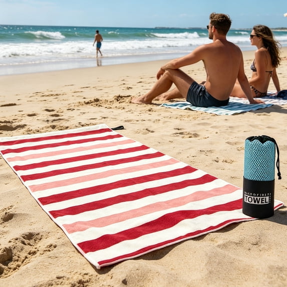HOZVOMI Oversized Fast-Drying Beach Towel for Adults, Soft Polyester Travel Towel, Perfect for Pool, Camping, and Vacations, Includes Storage Bag
