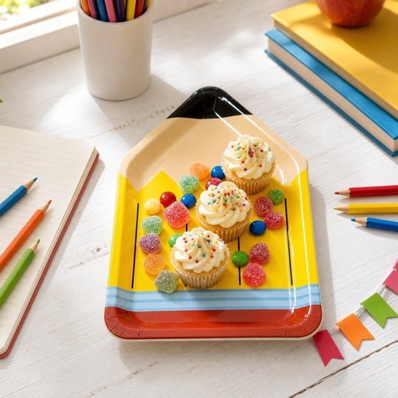 HOZVOMI Pencil-Shaped Disposable Plates for School Parties, Classroom Celebrations & Student Events - Fun and Versatile Snack Dish for Easy Clean-Up