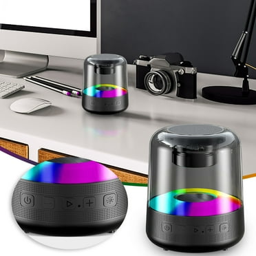 HOZVOMI Portable Bluetooth Speaker with LED Light, 360° Stereo Sound, Wireless Bluetooth 5.0, Built-in Mic, 1000mAh Battery for Home, Outdoor, Travel - Black