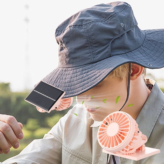 HOZVOMI Portable Clip Cap Solar Rechargeable Fan with USB Charging, 300mAh Battery, 3 Speed Settings